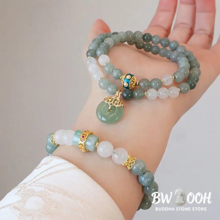 Buddha Stones Single Double Layer Jade Peace Buckle Luck Bracelet - BWOOOH - Bracelet
