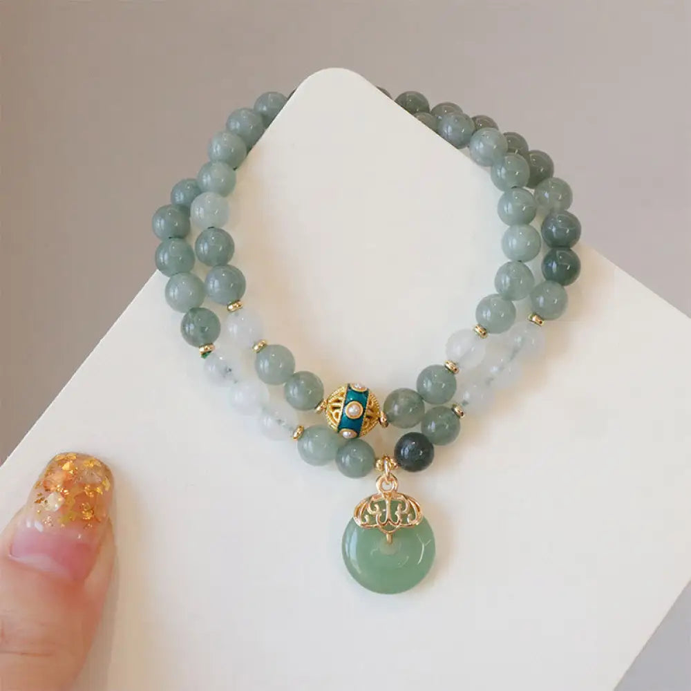 Buddha Stones Single Double Layer Jade Peace Buckle Luck Bracelet - BWOOOH - Jade Double Layer Peace Buckle