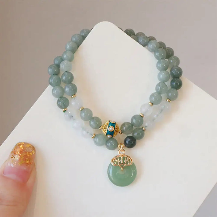 Buddha Stones Single Double Layer Jade Peace Buckle Luck Bracelet - BWOOOH - Jade Double Layer Peace Buckle