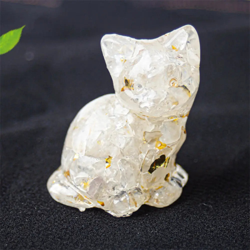 Buddha Stones Sitting Cat Resin Gravel Pink Crystal Citrine White Crystal Lapis Lazuli Soothing Desktop Decoration