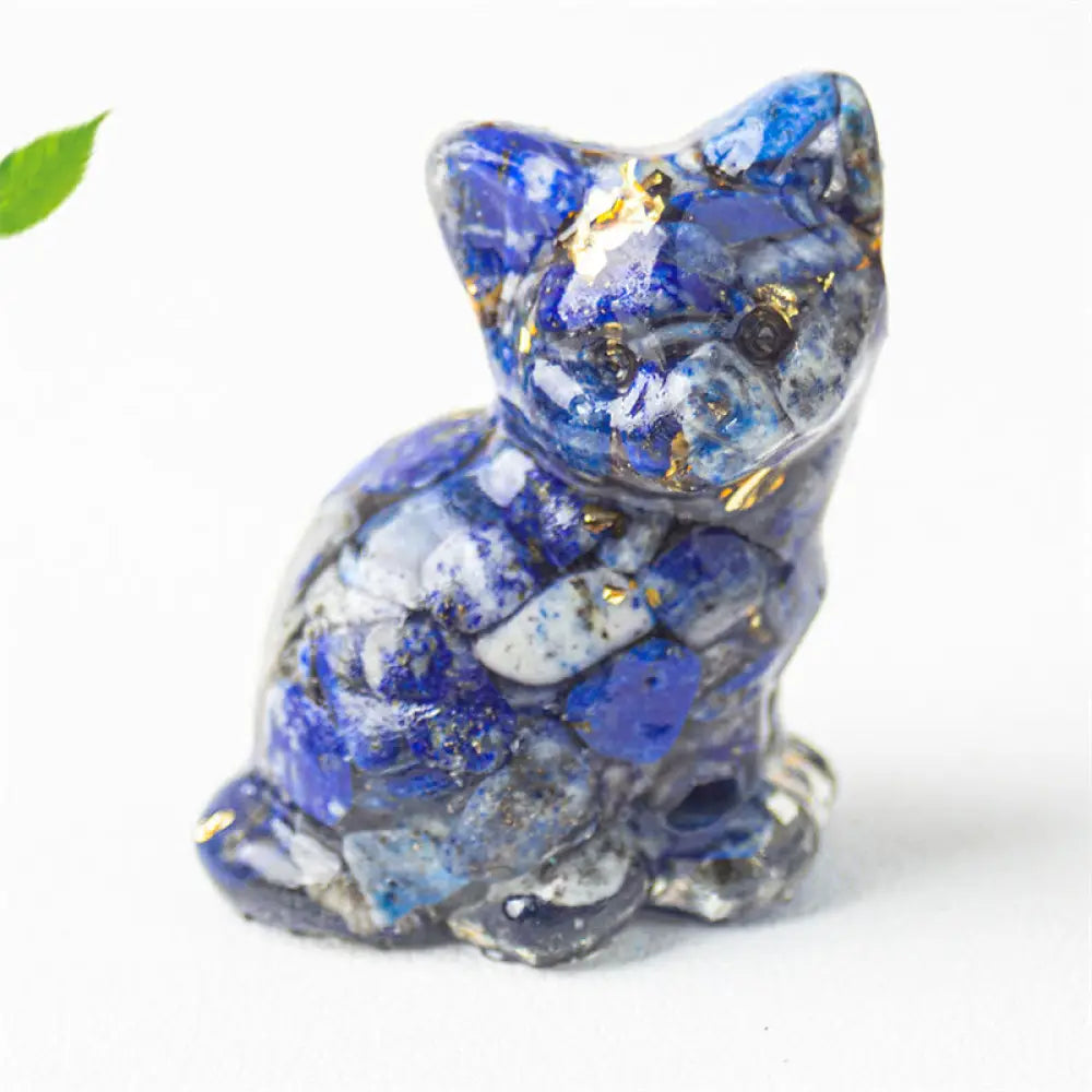 Buddha Stones Sitting Cat Resin Gravel Pink Crystal Citrine White Crystal Lapis Lazuli Soothing Desktop Decoration