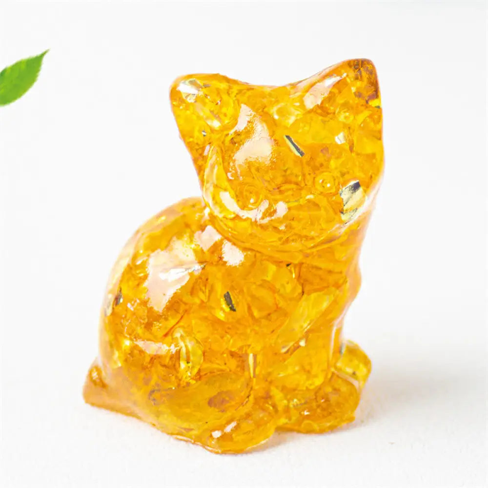 Buddha Stones Sitting Cat Resin Gravel Pink Crystal Citrine White Crystal Lapis Lazuli Soothing Desktop Decoration