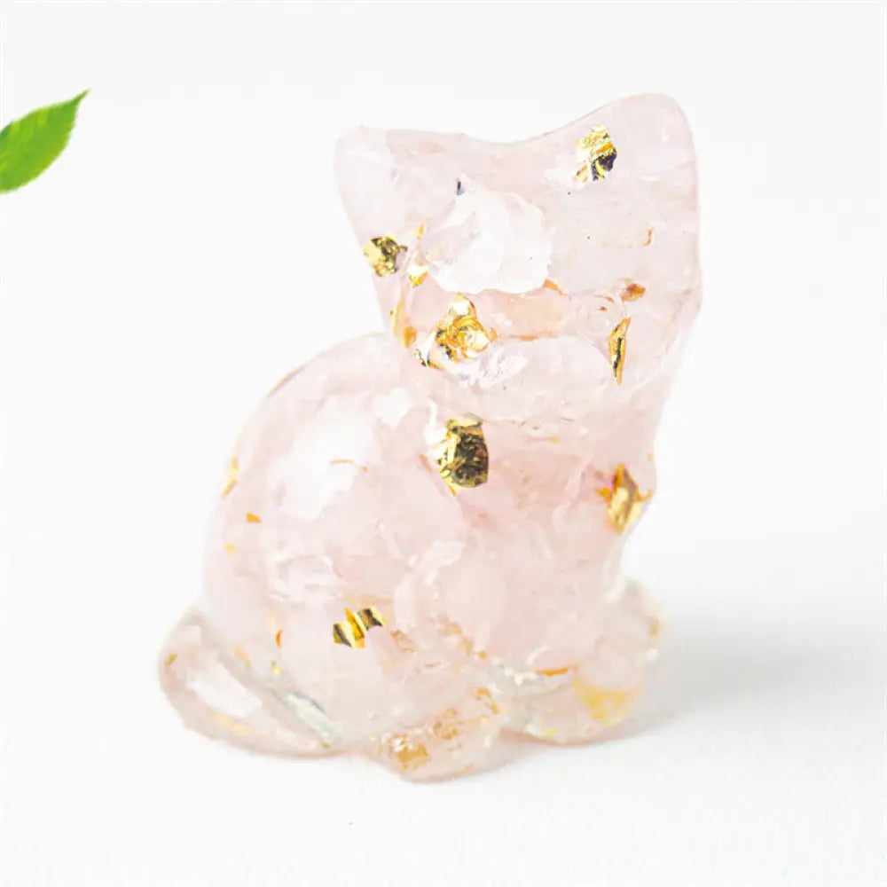Buddha Stones Sitting Cat Resin Gravel Pink Crystal Citrine White Crystal Lapis Lazuli Soothing Desktop Decoration