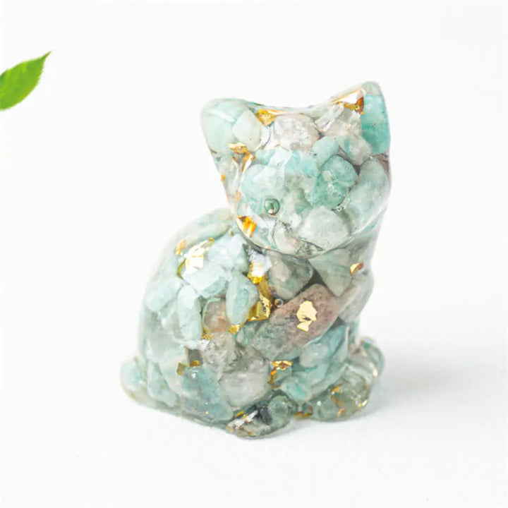 Buddha Stones Sitting Cat Resin Gravel Pink Crystal Citrine White Crystal Lapis Lazuli Soothing Desktop Decoration