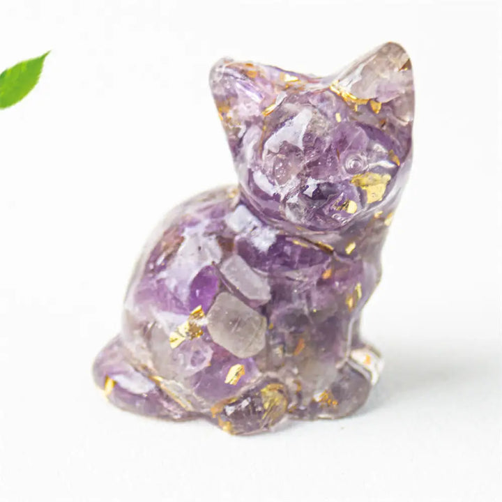 Buddha Stones Sitting Cat Resin Gravel Pink Crystal Citrine White Crystal Lapis Lazuli Soothing Desktop Decoration