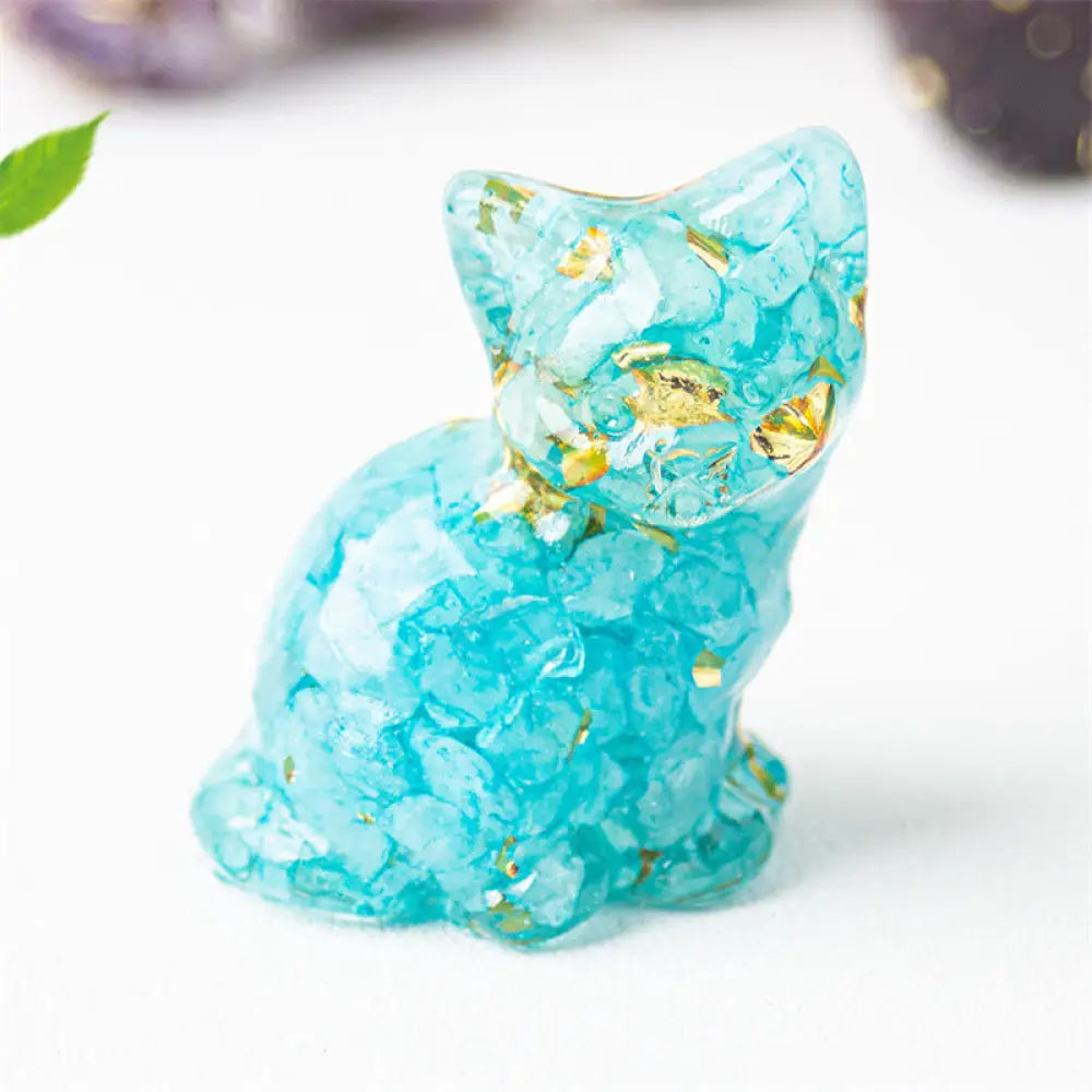 Buddha Stones Sitting Cat Resin Gravel Pink Crystal Citrine White Crystal Lapis Lazuli Soothing Desktop Decoration