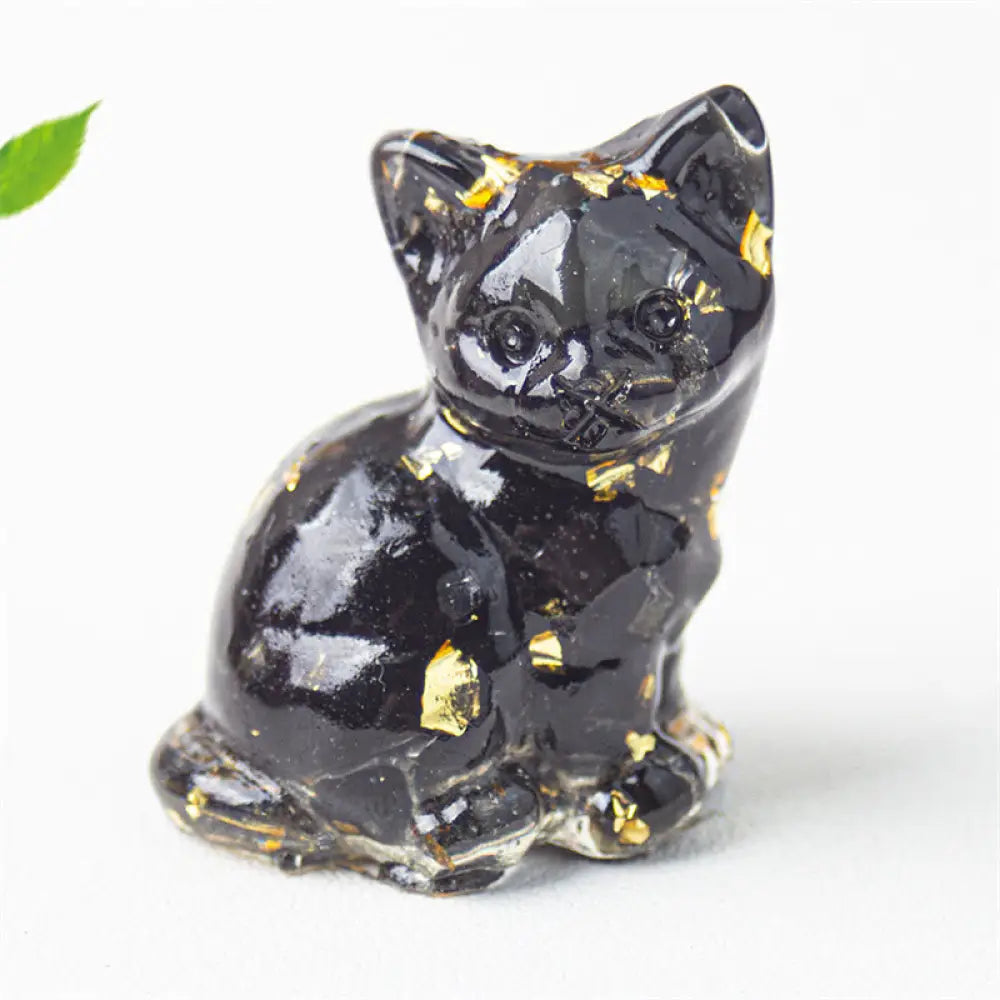 Buddha Stones Sitting Cat Resin Gravel Pink Crystal Citrine White Crystal Lapis Lazuli Soothing Desktop Decoration