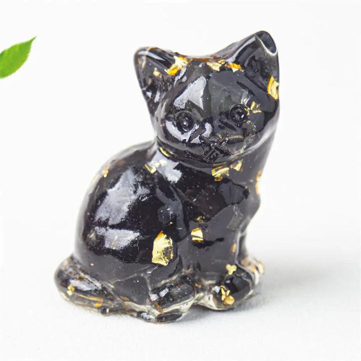 Buddha Stones Sitting Cat Resin Gravel Pink Crystal Citrine White Crystal Lapis Lazuli Soothing Desktop Decoration