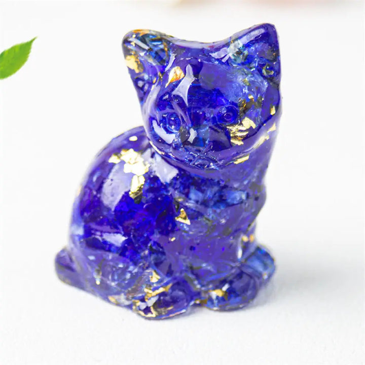 Buddha Stones Sitting Cat Resin Gravel Pink Crystal Citrine White Crystal Lapis Lazuli Soothing Desktop Decoration