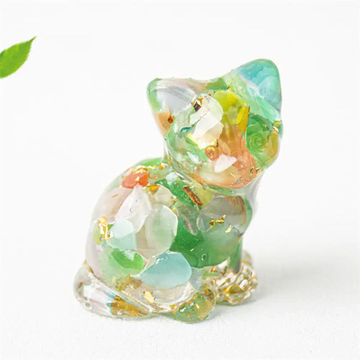 Buddha Stones Sitting Cat Resin Gravel Pink Crystal Citrine White Crystal Lapis Lazuli Soothing Desktop Decoration