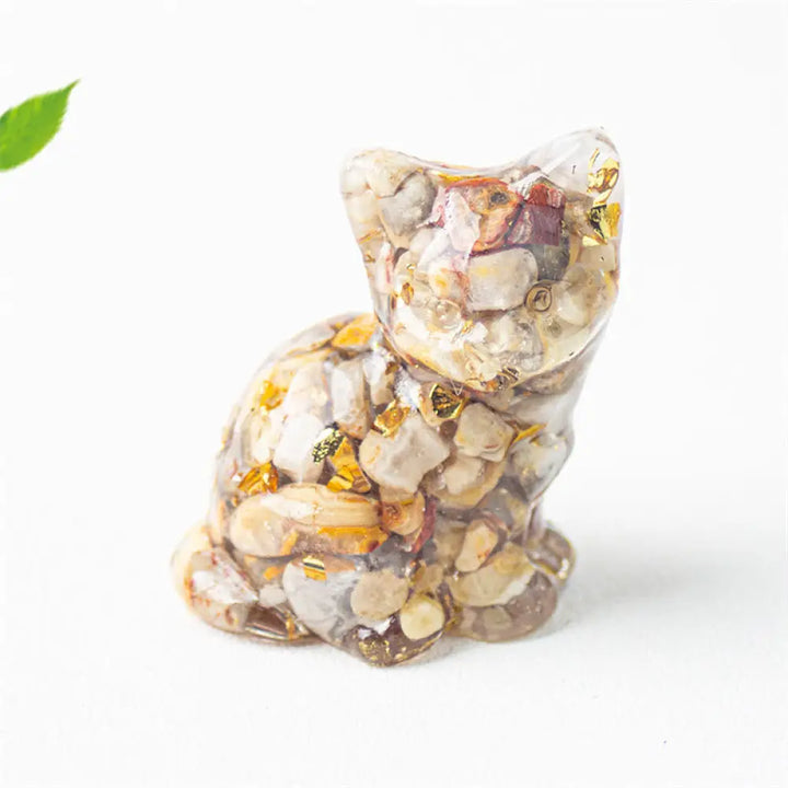 Buddha Stones Sitting Cat Resin Gravel Pink Crystal Citrine White Crystal Lapis Lazuli Soothing Desktop Decoration