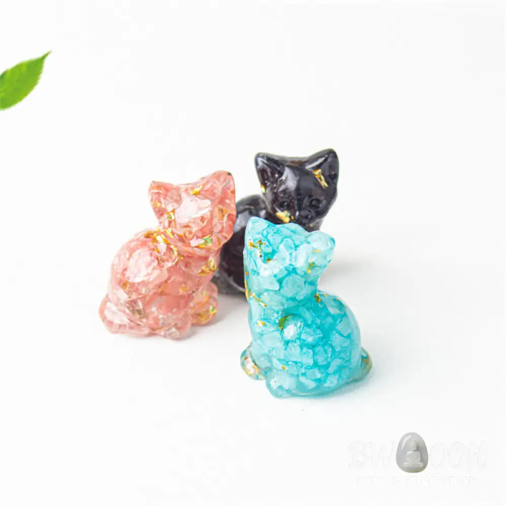 Buddha Stones Sitting Cat Resin Gravel Pink Crystal Citrine White Crystal Lapis Lazuli Soothing Desktop Decoration