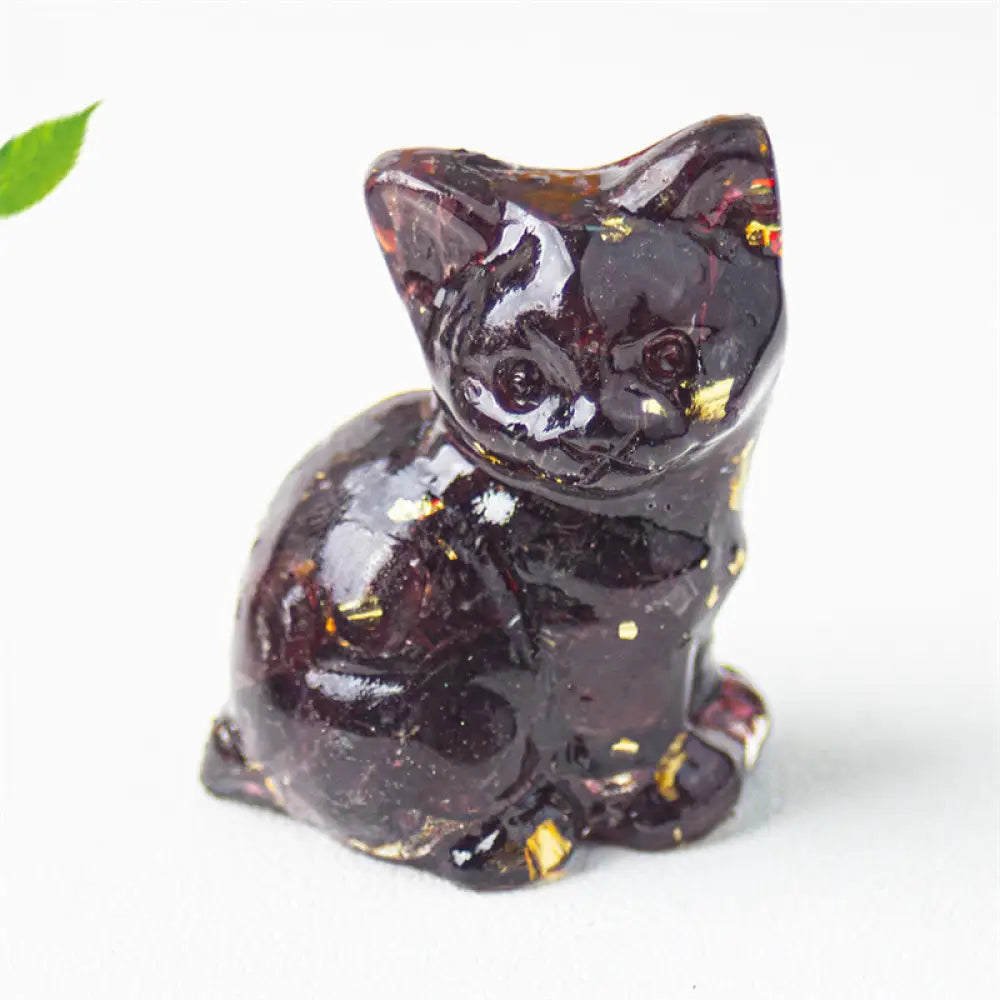 Buddha Stones Sitting Cat Resin Gravel Pink Crystal Citrine White Crystal Lapis Lazuli Soothing Desktop Decoration