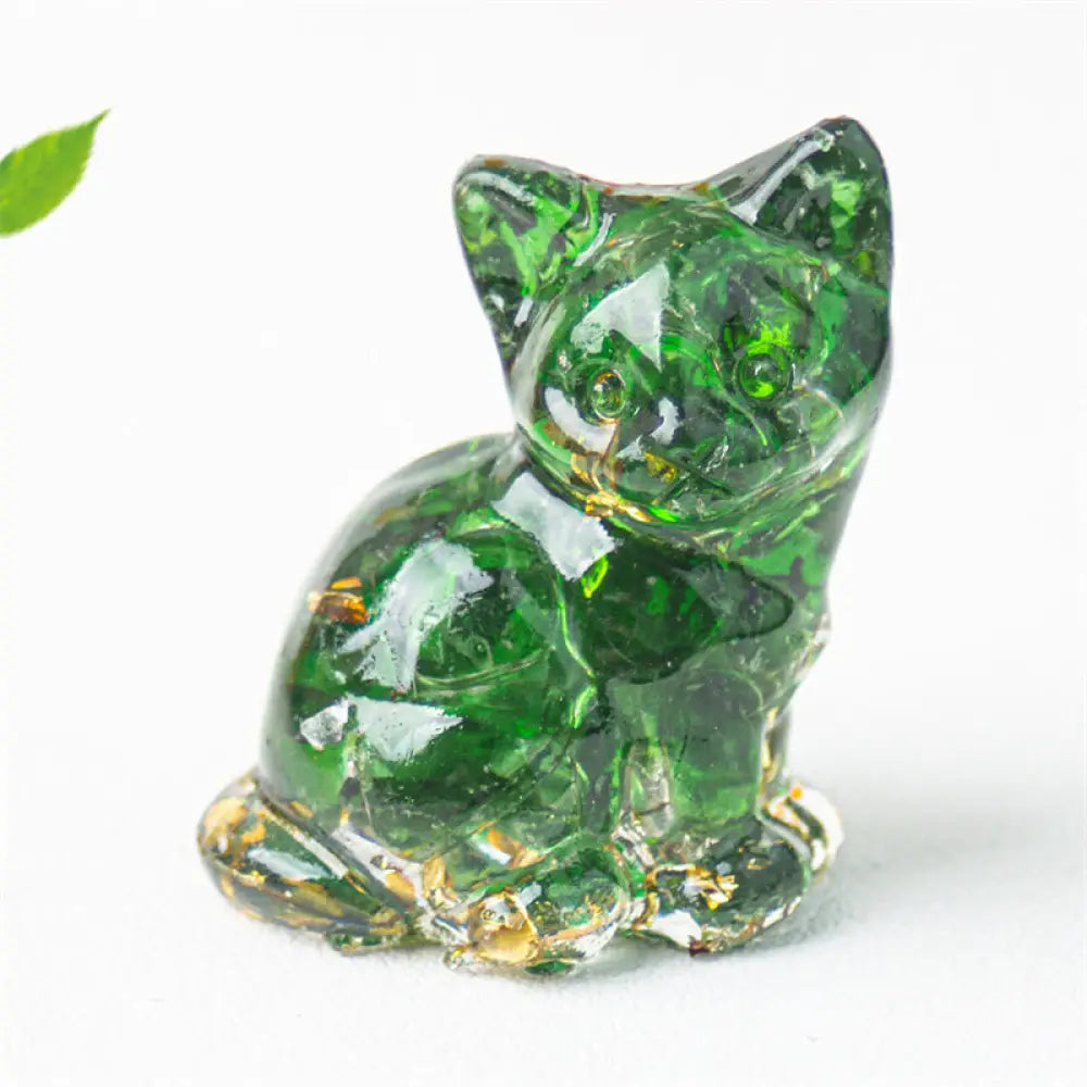 Buddha Stones Sitting Cat Resin Gravel Pink Crystal Citrine White Crystal Lapis Lazuli Soothing Desktop Decoration