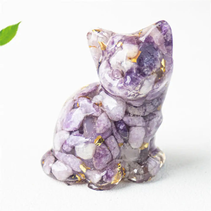 Buddha Stones Sitting Cat Resin Gravel Pink Crystal Citrine White Crystal Lapis Lazuli Soothing Desktop Decoration