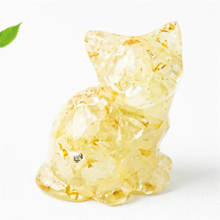 Buddha Stones Sitting Cat Resin Gravel Pink Crystal Citrine White Crystal Lapis Lazuli Soothing Desktop Decoration