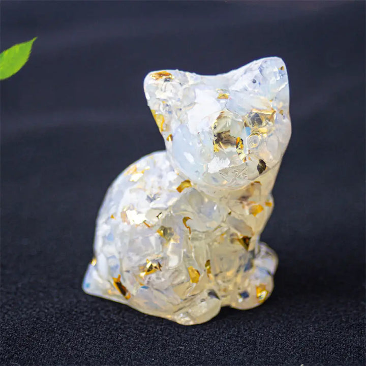 Buddha Stones Sitting Cat Resin Gravel Pink Crystal Citrine White Crystal Lapis Lazuli Soothing Desktop Decoration