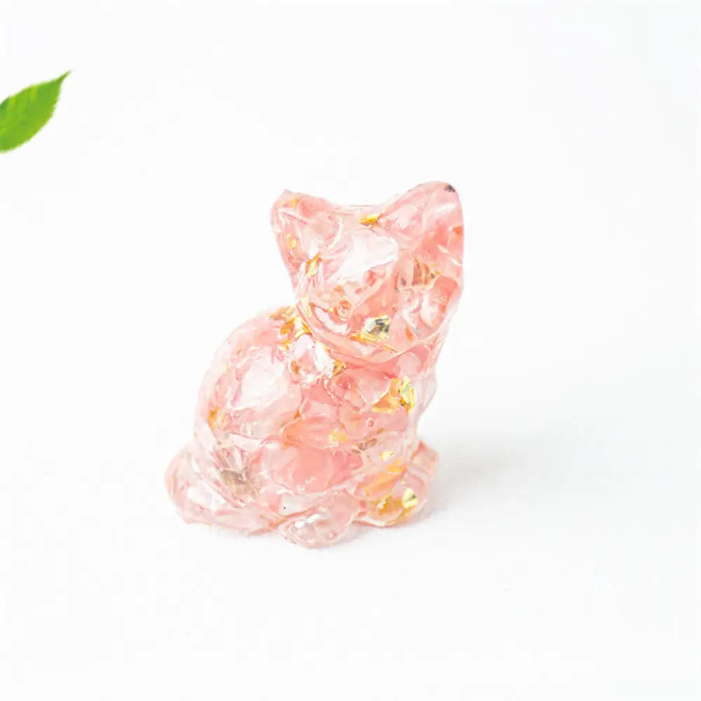 Buddha Stones Sitting Cat Resin Gravel Pink Crystal Citrine White Crystal Lapis Lazuli Soothing Desktop Decoration