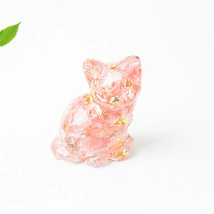 Buddha Stones Sitting Cat Resin Gravel Pink Crystal Citrine White Crystal Lapis Lazuli Soothing Desktop Decoration