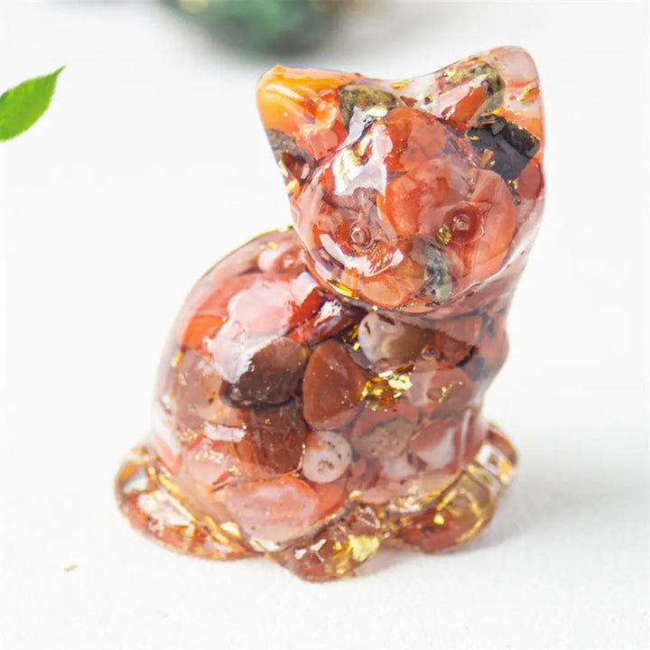 Buddha Stones Sitting Cat Resin Gravel Pink Crystal Citrine White Crystal Lapis Lazuli Soothing Desktop Decoration