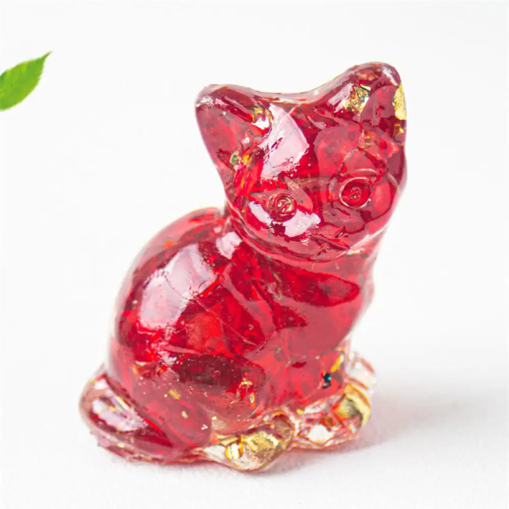 Buddha Stones Sitting Cat Resin Gravel Pink Crystal Citrine White Crystal Lapis Lazuli Soothing Desktop Decoration