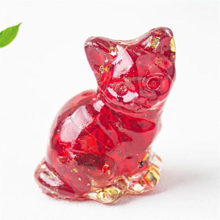 Buddha Stones Sitting Cat Resin Gravel Pink Crystal Citrine White Crystal Lapis Lazuli Soothing Desktop Decoration