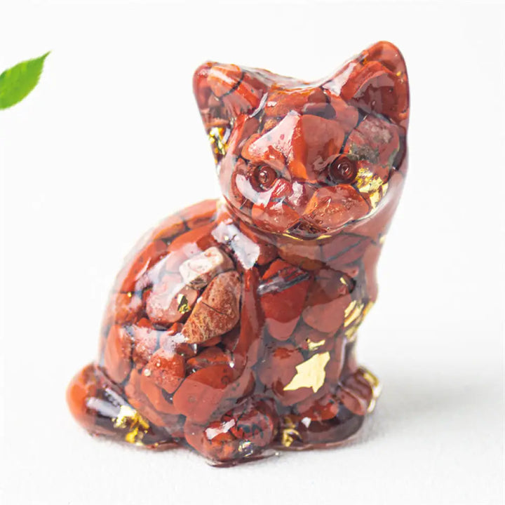 Buddha Stones Sitting Cat Resin Gravel Pink Crystal Citrine White Crystal Lapis Lazuli Soothing Desktop Decoration