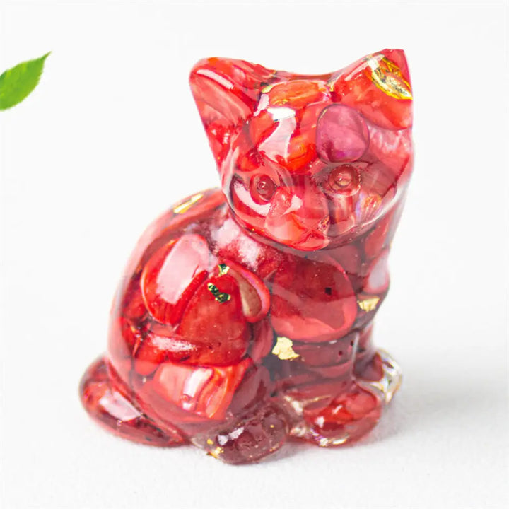 Buddha Stones Sitting Cat Resin Gravel Pink Crystal Citrine White Crystal Lapis Lazuli Soothing Desktop Decoration