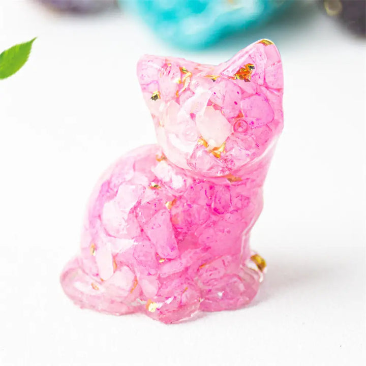 Buddha Stones Sitting Cat Resin Gravel Pink Crystal Citrine White Crystal Lapis Lazuli Soothing Desktop Decoration