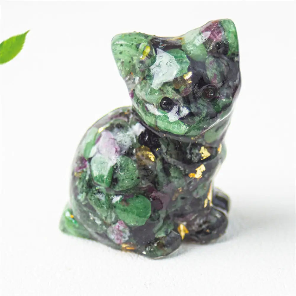Buddha Stones Sitting Cat Resin Gravel Pink Crystal Citrine White Crystal Lapis Lazuli Soothing Desktop Decoration
