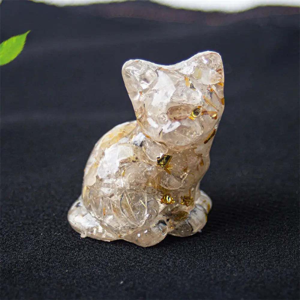 Buddha Stones Sitting Cat Resin Gravel Pink Crystal Citrine White Crystal Lapis Lazuli Soothing Desktop Decoration