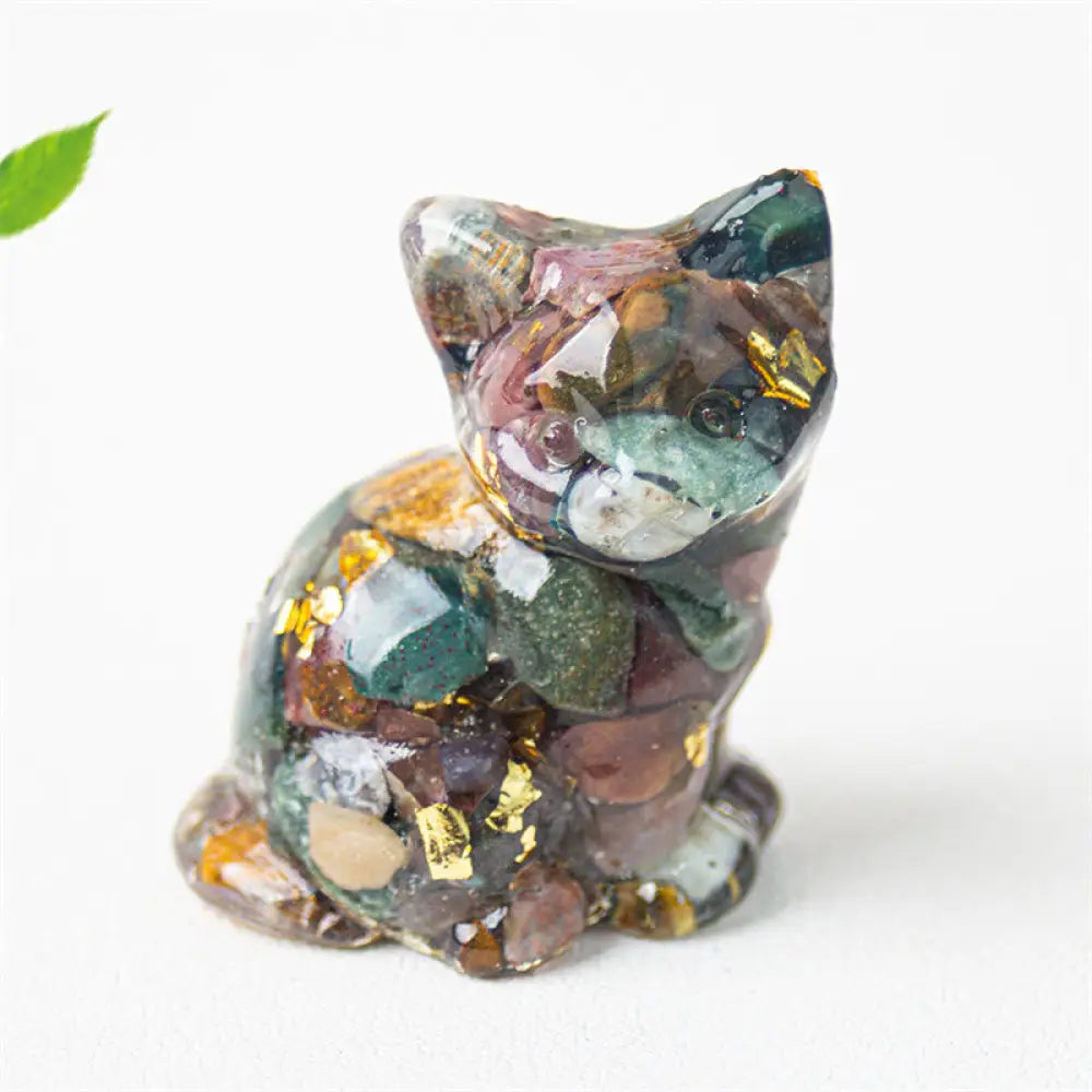 Buddha Stones Sitting Cat Resin Gravel Pink Crystal Citrine White Crystal Lapis Lazuli Soothing Desktop Decoration