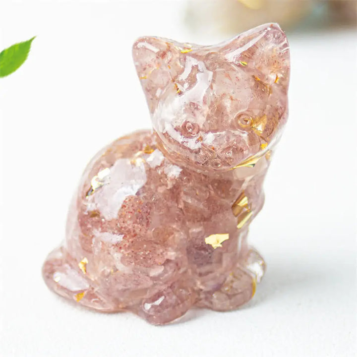 Buddha Stones Sitting Cat Resin Gravel Pink Crystal Citrine White Crystal Lapis Lazuli Soothing Desktop Decoration