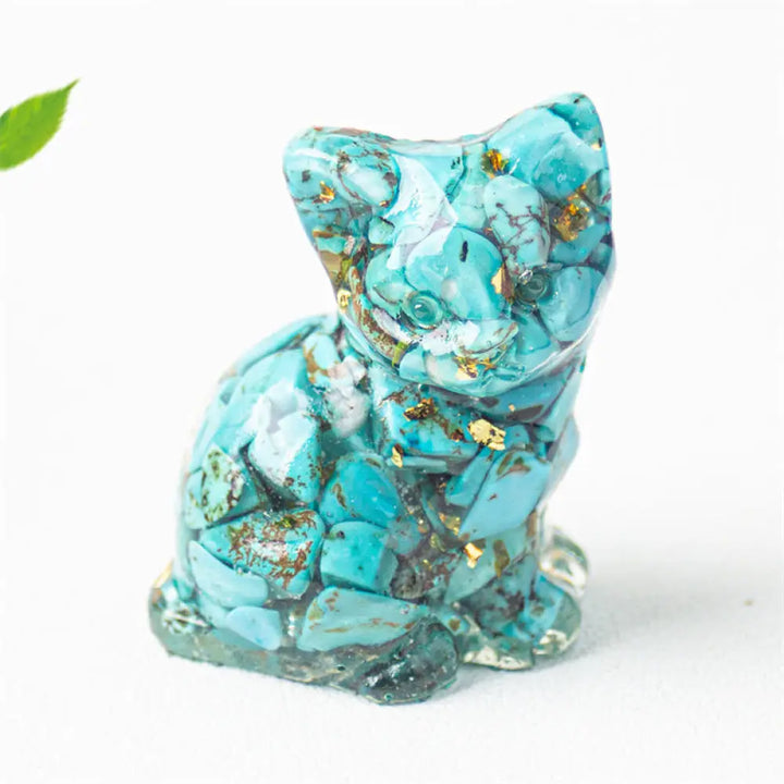Buddha Stones Sitting Cat Resin Gravel Pink Crystal Citrine White Crystal Lapis Lazuli Soothing Desktop Decoration