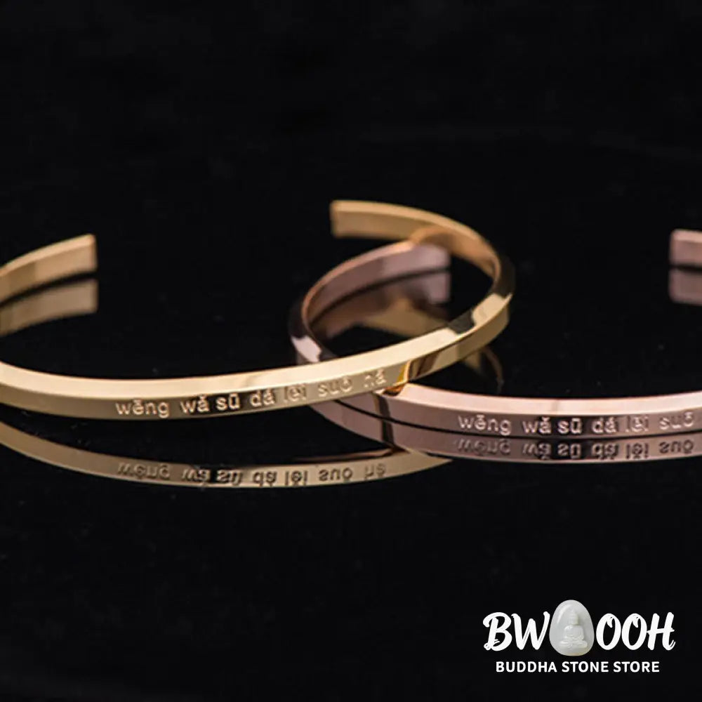 Buddha Stones Six True Words Engraving Titanium Steel Blessing Protection Bracelet - Bracelet