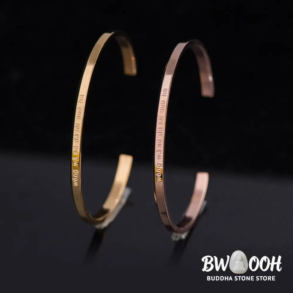 Buddha Stones Six True Words Engraving Titanium Steel Blessing Protection Bracelet - Bracelet