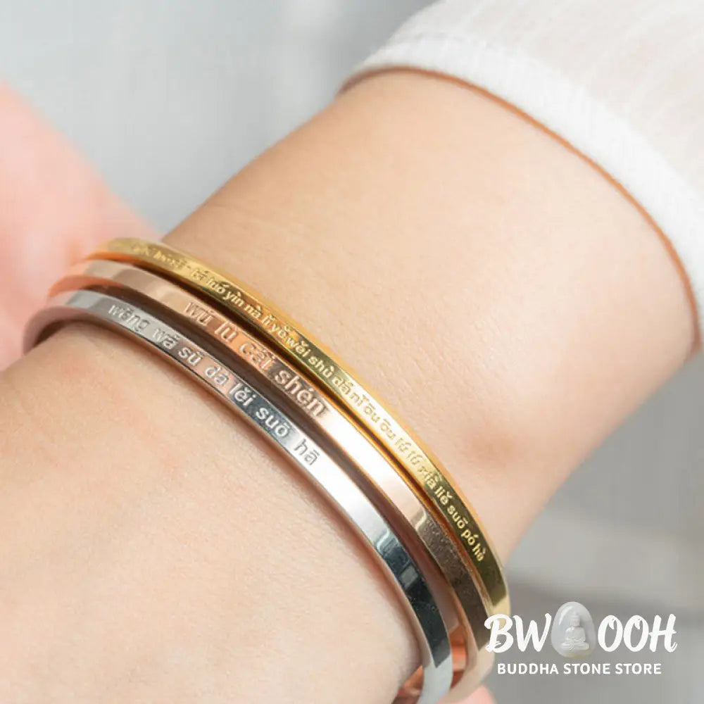 Buddha Stones Six True Words Engraving Titanium Steel Blessing Protection Bracelet - Bracelet