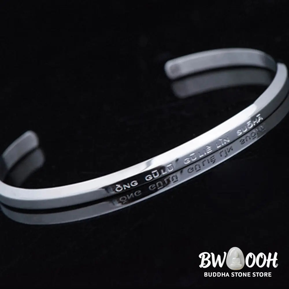 Buddha Stones Six True Words Engraving Titanium Steel Blessing Protection Bracelet - Bracelet