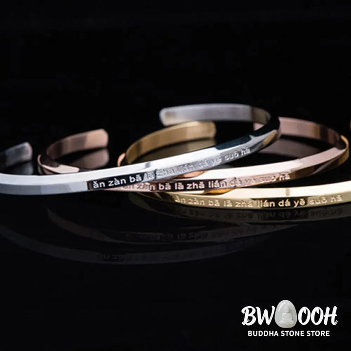 Buddha Stones Six True Words Engraving Titanium Steel Blessing Protection Bracelet - Bracelet