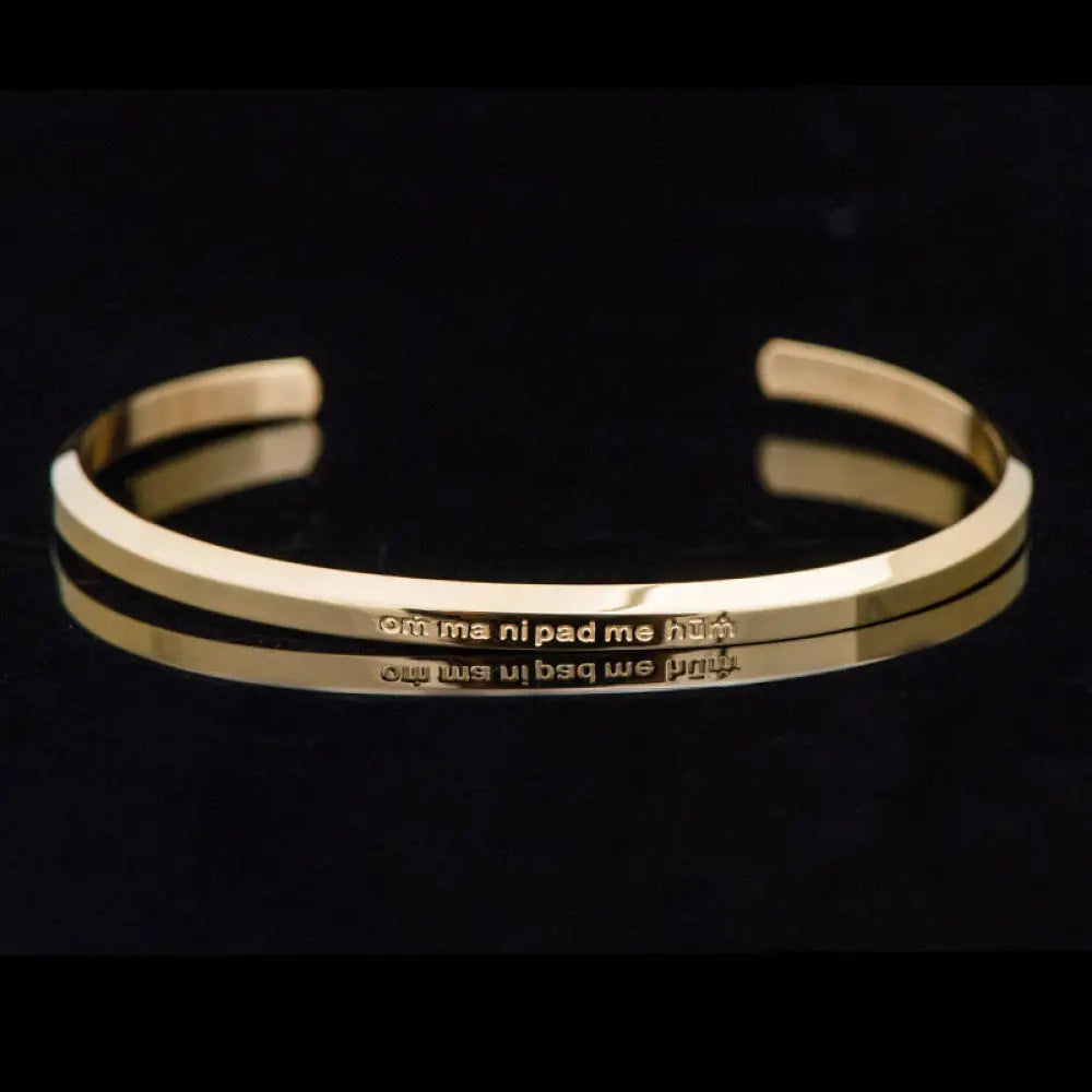 Buddha Stones Six True Words Engraving Titanium Steel Blessing Protection Bracelet - Six True Words / Gold / Large