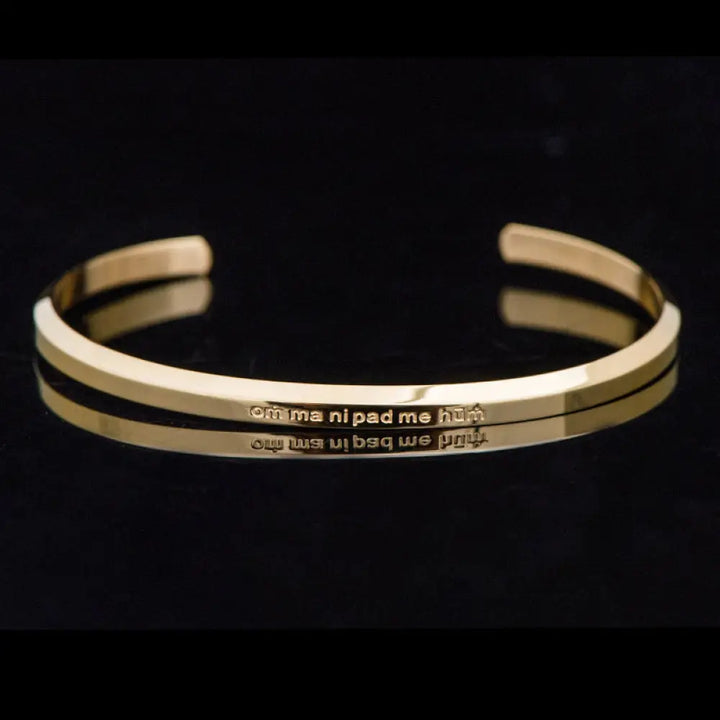 Buddha Stones Six True Words Engraving Titanium Steel Blessing Protection Bracelet - Six True Words / Gold / Large