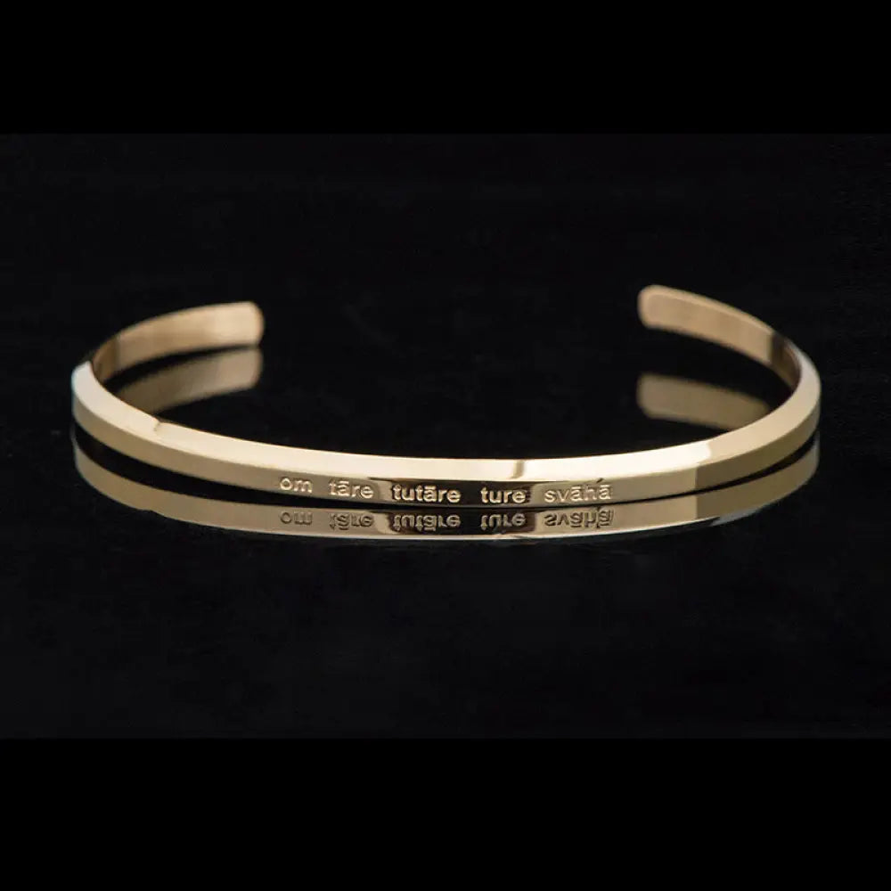 Buddha Stones Six True Words Engraving Titanium Steel Blessing Protection Bracelet - Green Tara / Gold / Large