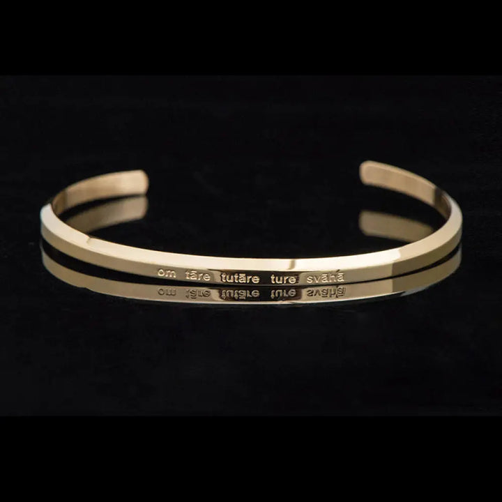 Buddha Stones Six True Words Engraving Titanium Steel Blessing Protection Bracelet - Green Tara / Gold / Large