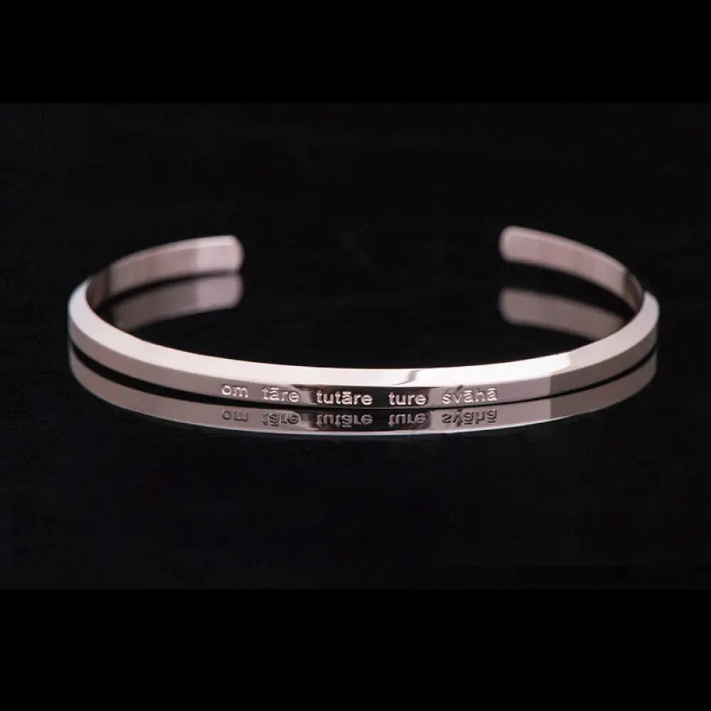 Buddha Stones Six True Words Engraving Titanium Steel Blessing Protection Bracelet - Green Tara / Peachpuff / Large