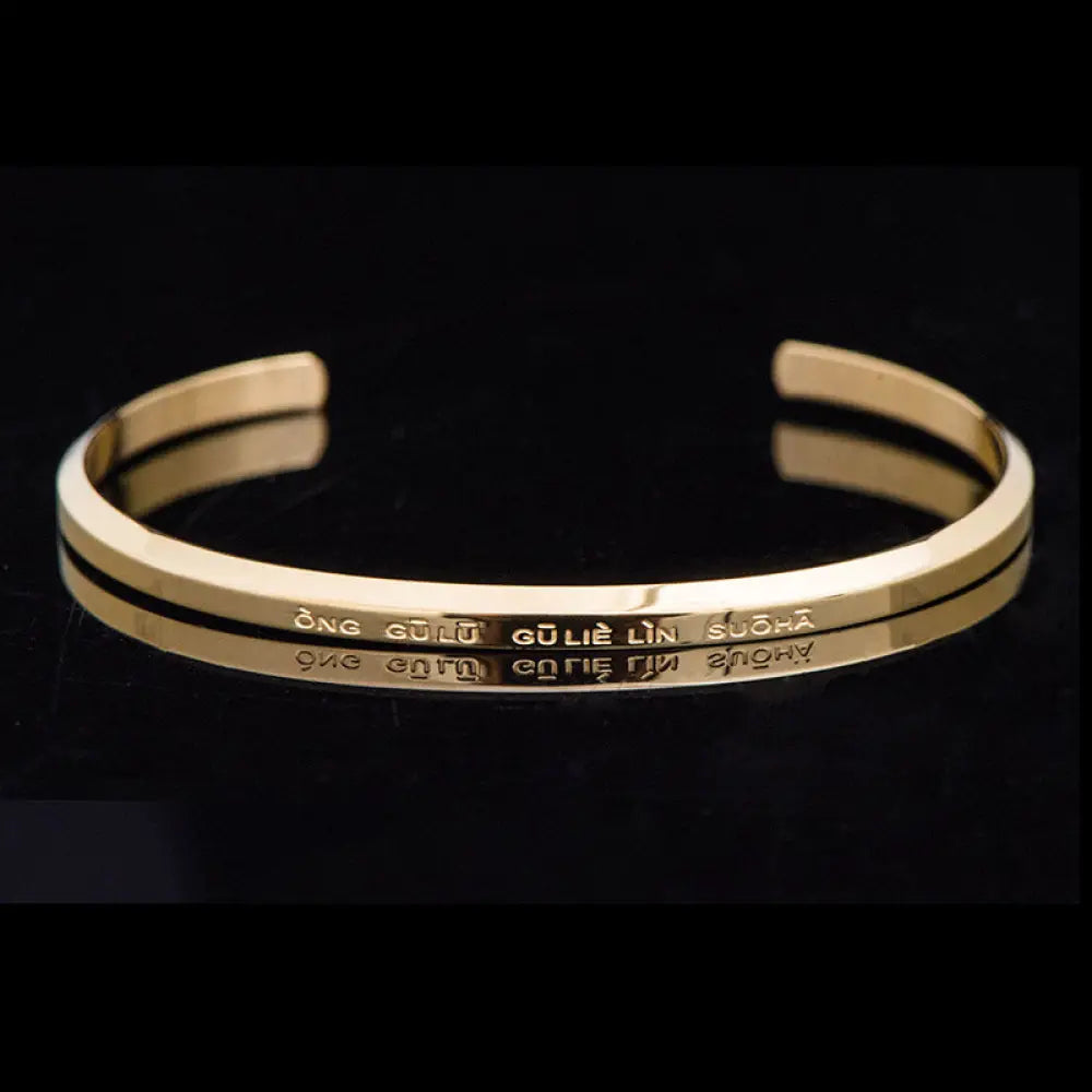 Buddha Stones Six True Words Engraving Titanium Steel Blessing Protection Bracelet - Kurukullā / Gold / Large - Bracelet