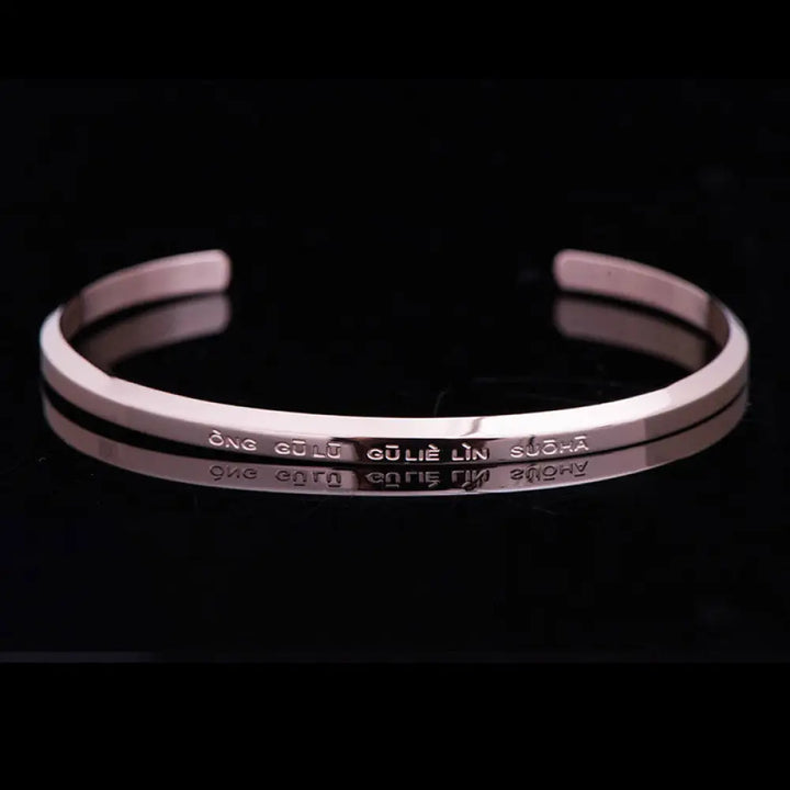 Buddha Stones Six True Words Engraving Titanium Steel Blessing Protection Bracelet - Kurukullā / Peachpuff / Large