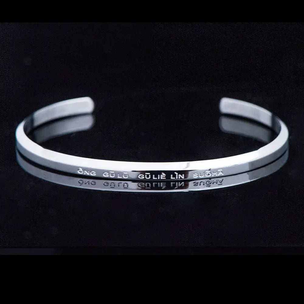 Buddha Stones Six True Words Engraving Titanium Steel Blessing Protection Bracelet - Kurukullā / Silver / Large