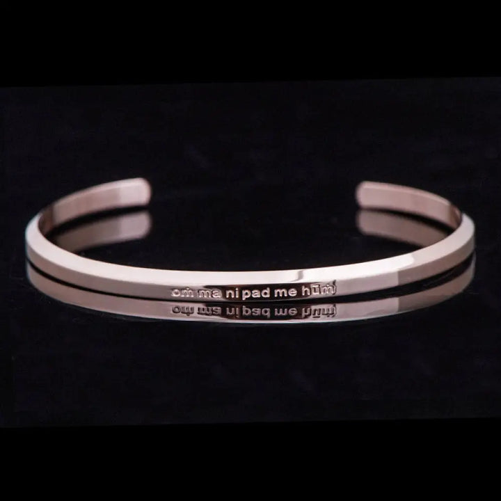 Buddha Stones Six True Words Engraving Titanium Steel Blessing Protection Bracelet - Six True Words / Peachpuff / Large