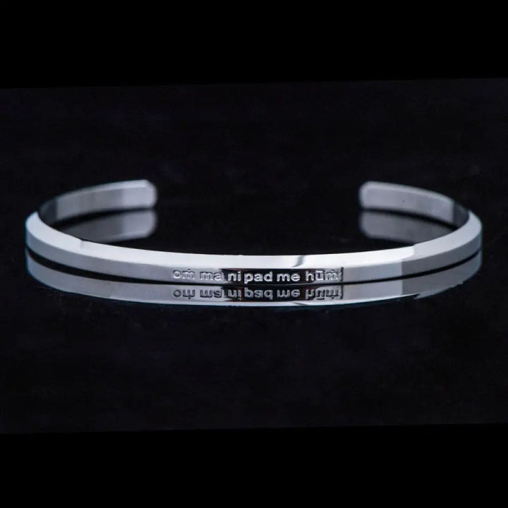 Buddha Stones Six True Words Engraving Titanium Steel Blessing Protection Bracelet - Six True Words / Silver / Large