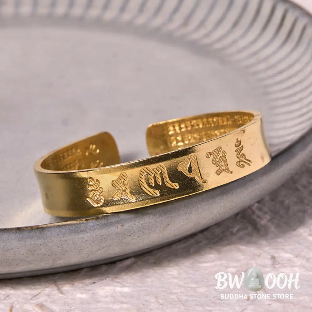 Buddha Stones Six True Words ’om Mani Padme Hum’ Heart Sutra Copper Brass Inner Peace Cuff Bracelet Bangle - BWOOOH